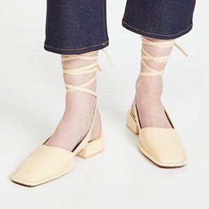Miista Sierra Crema Leather Loafer - Square Toe Ankle Wrap Flats